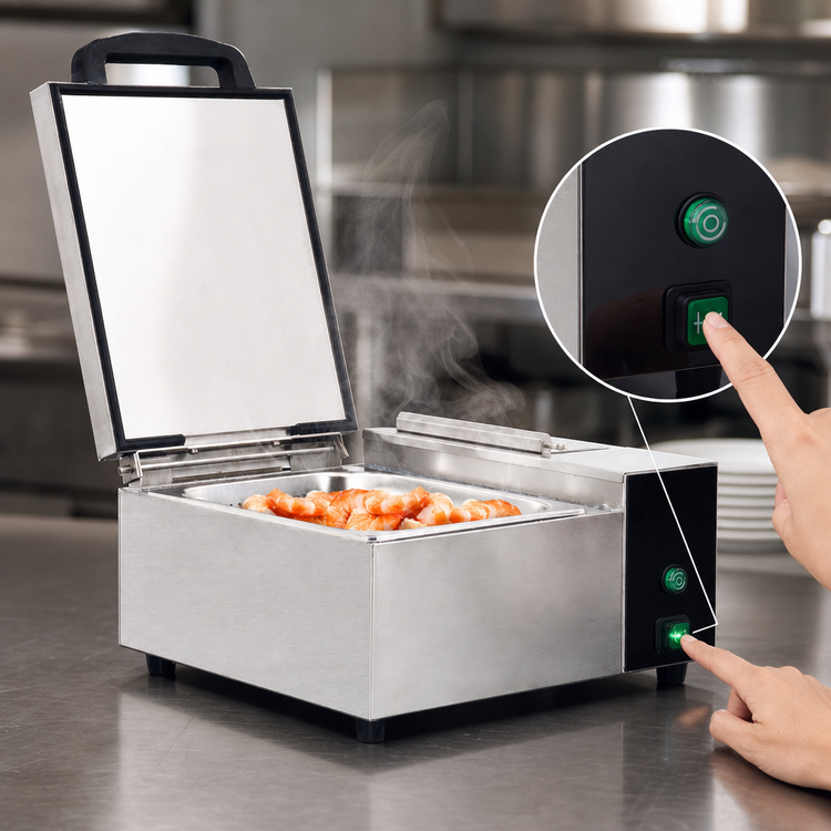 Product image #3 for Omcan Stainless Steel Countertop Electric Steamer with Half-Size Pan Capacity, 3 Qt Reservoir, 1800W