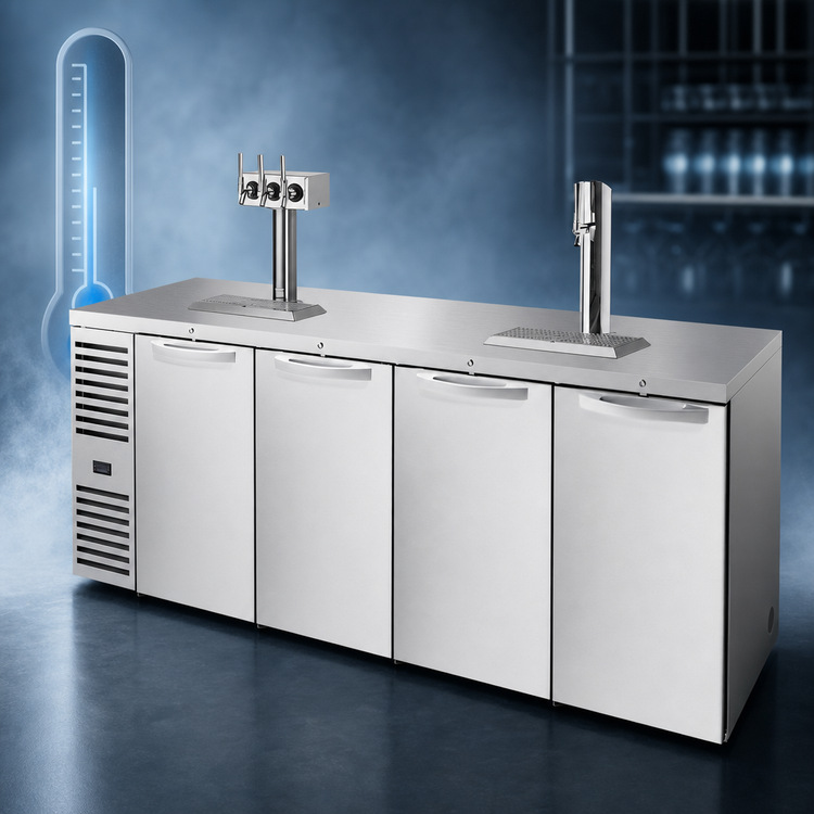 Product image #4 for True 92 Inch Four-Section Refrigerated Draft Bar Cooler with Stainless Steel Countertop and 2 Insulated Beer Columns