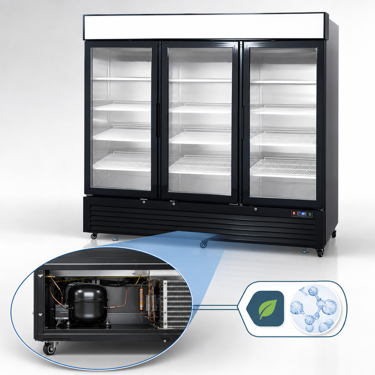 Product image #4 for Atosa Three-Section Glass Door Freezer Merchandiser, 68 Cu. Ft., Bottom-Mount Self-Contained, Black Exterior