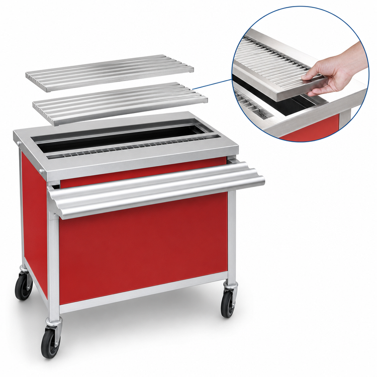 Product image #4 for Director's Choice 50-Inch x 30-Inch Mobile Beverage Counter with Dual Drain Troughs and Laminate Front Panel