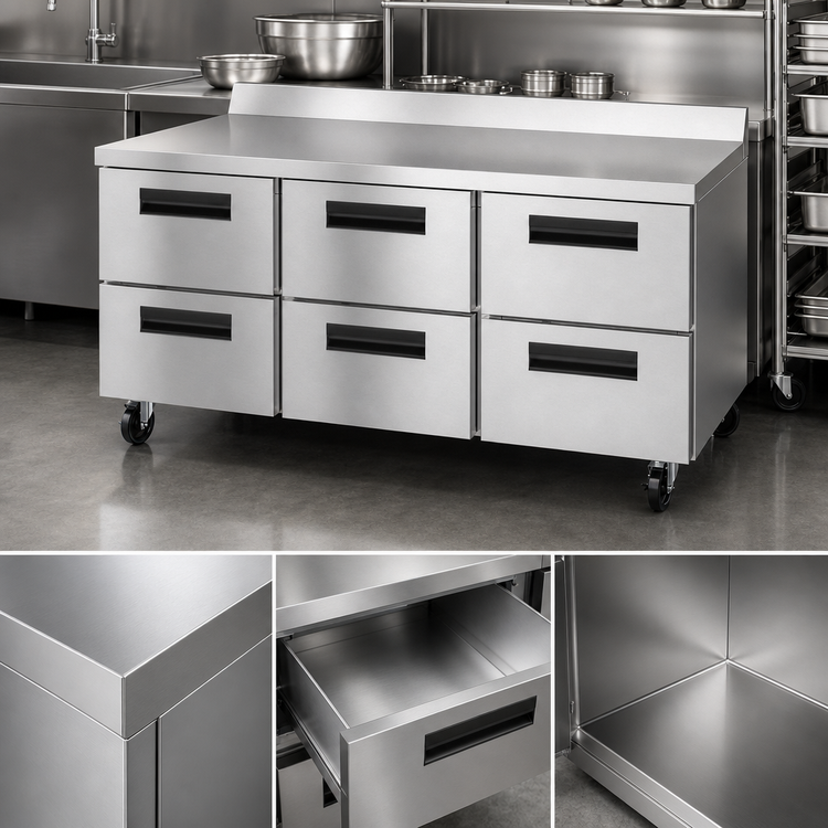 Product image #4 for Hoshizaki Steelheart 72-Inch Three-Section Worktop Refrigerator with 6 Drawers