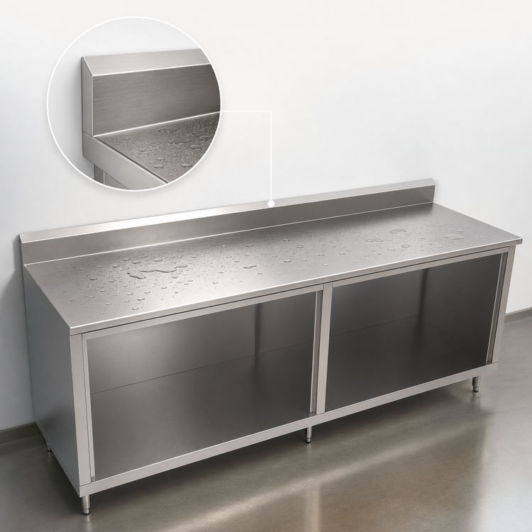 Product image #4 for John Boos 108-Inch x 24-Inch Stainless Steel Work Table with Open Front Cabinet Base and 5-Inch Backsplash