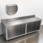 Thumbnail image #4 for John Boos 4CO6R5-24108 108-Inch Stainless Steel Work Table with Open Front Cabinet Base, 16-Gauge 300-Series Top and 5-Inch Backsplash