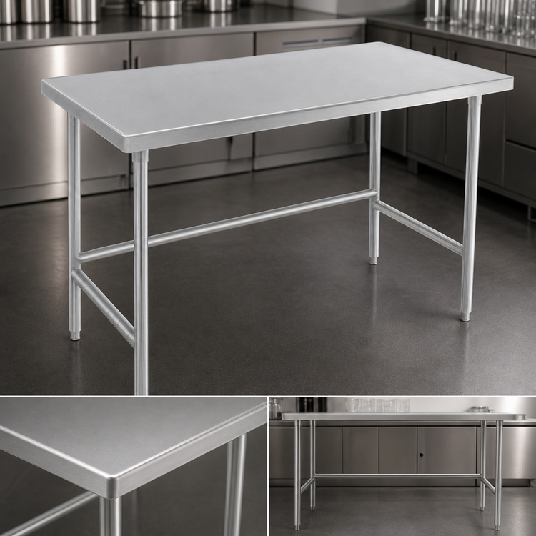 Product image #4 for Advance Tabco 108-Inch x 30-Inch 14-Gauge 304 Stainless Steel Flat Top Work Table with Galvanized Open Base