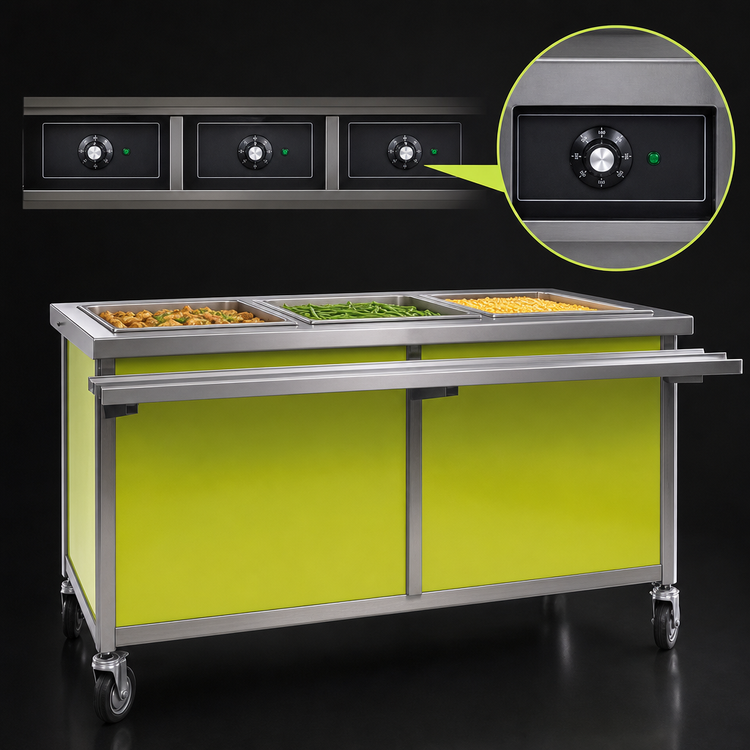Product image #4 for Director's Choice DCS3-HFU-B-3 Mobile Hot Food Table, 3-Well, 3-Phase Electric