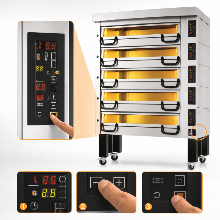 Product image #4 for PizzaMaster PM 835ED Five-Deck Modular Electric Pizza Oven with Stand and Eyebrow Hood
