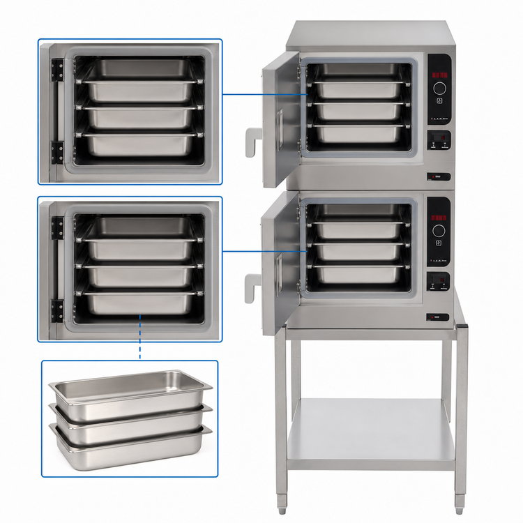Product image #4 for Cleveland SteamChef 3 Double-Stack Boilerless Electric Countertop Convection Steamer, 2 Compartments