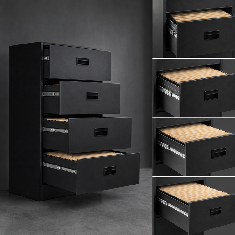 Product image #4 for 36-Inch Charcoal Black Lateral Filing Cabinet with 4 Drawers