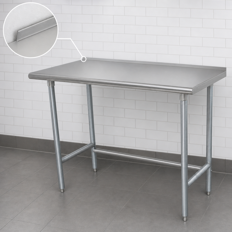 Product image #4 for Advance Tabco 144-Inch x 36-Inch 16-Gauge 430 Stainless Steel Work Table with 1-1/2-Inch Rear Up-Turn and Galvanized Base