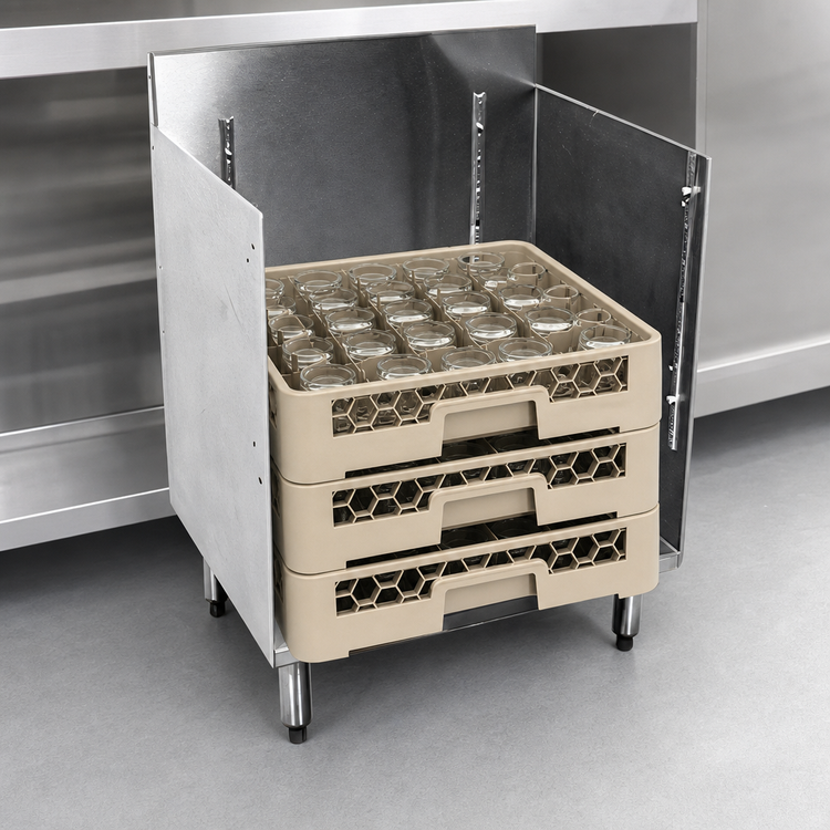 Product image #4 for CHOICE by Glastender Open-Top Underbar Glass Rack Storage Unit, 24" x 24", Stainless Steel