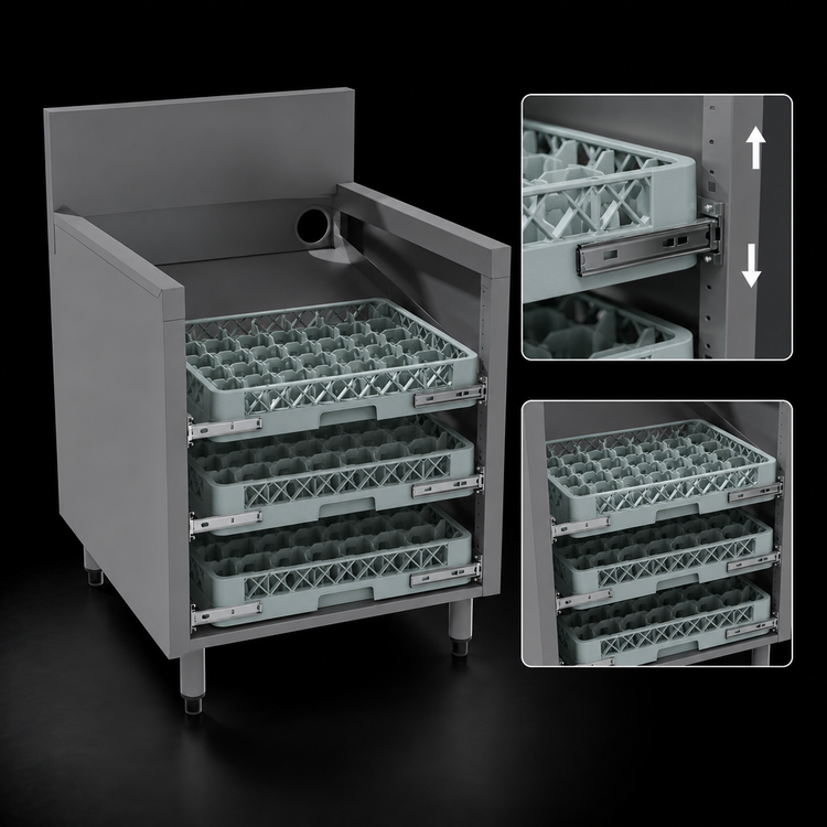 Product image #4 for Prestige Supreme 24-Inch Wide Slanted Open Top Underbar Glass Rack Storage Unit