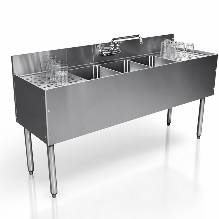 Product image #4 for CHOICE by Glastender Four-Compartment Underbar Sink Unit, 72-Inch Wide x 19-Inch Deep, Stainless Steel