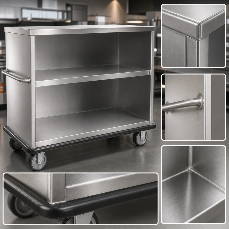 Product image #4 for FWE Super Duty Enclosed Queen Mary Utility Cart, 3 Shelves, 62-Inch Wide, Stainless Steel, 1600 lb. Capacity