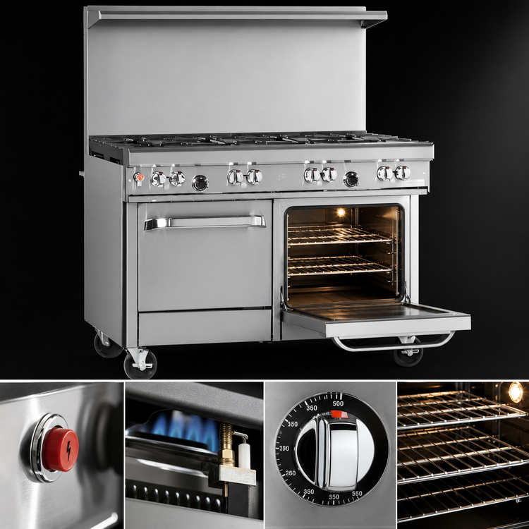 Product image #4 for Southbend Ultimate 48-Inch Gas Restaurant Range with 6 Open Burners, Convection Oven, and Cabinet Base