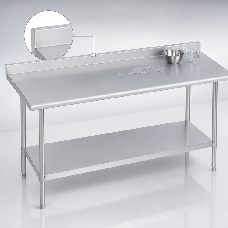 Product image #4 for Duke 84 x 30 Inch Stainless Steel Work Table with 1-1/8 Inch Straight Riser and Undershelf