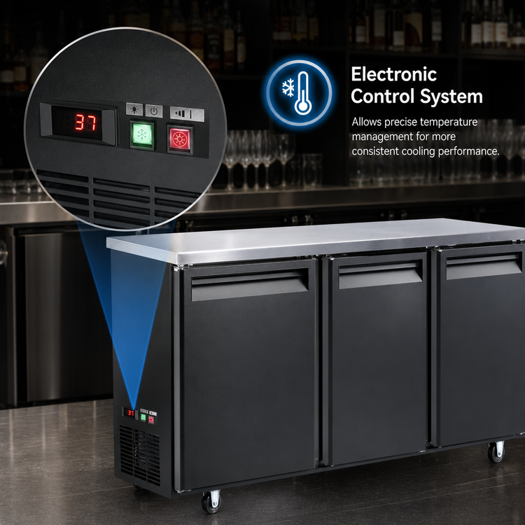Product image #4 for BK Resources 72-Inch 3-Door Back Bar Refrigerator with Solid Doors and LED Lighting
