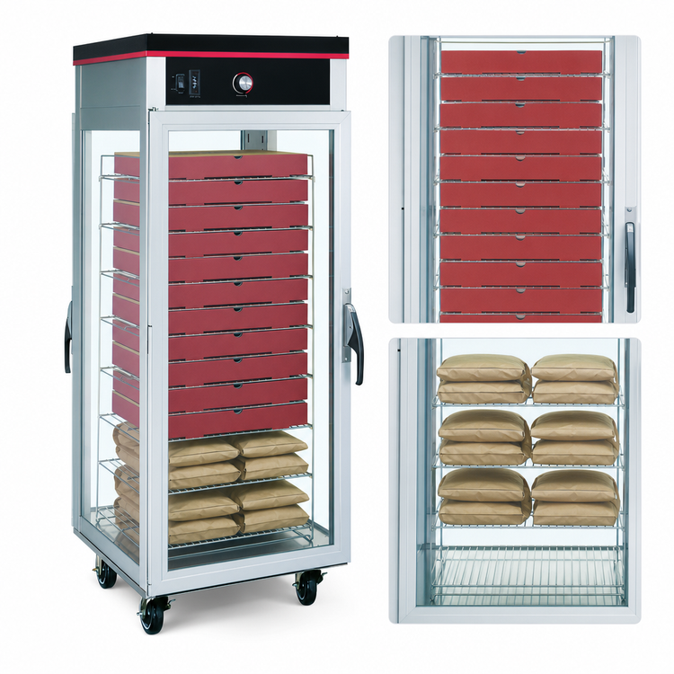 Product image #4 for Hatco Flav-R-Savor Tall Pass-Thru Dry Pizza Holding Cabinet, Full Height, 2 Clear Doors, 16 Pizza Box Capacity