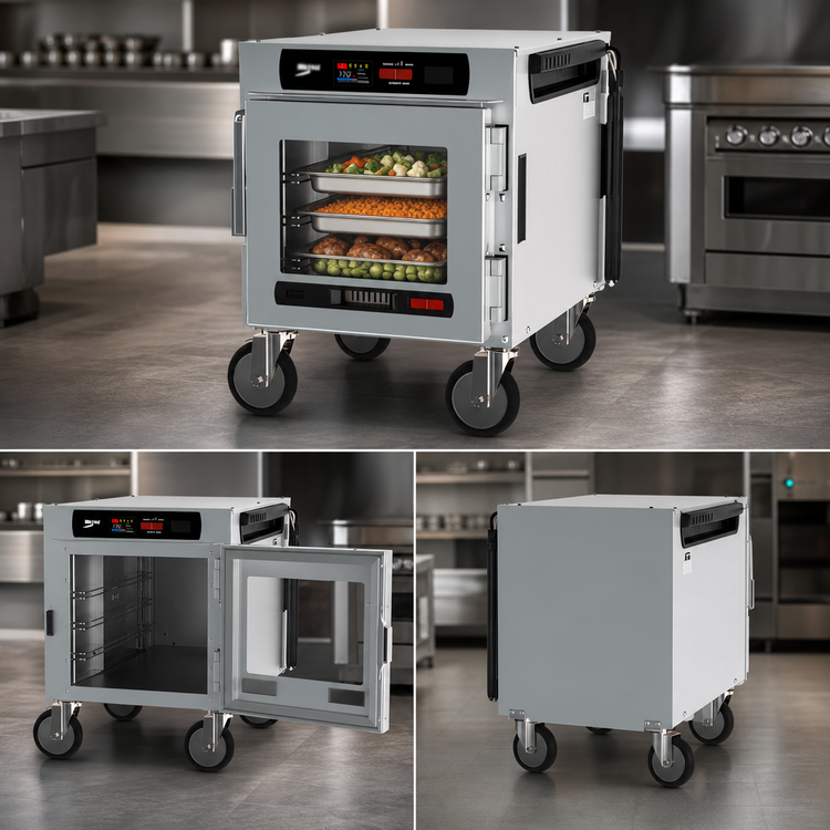 Product image #5 for Metro HotBlox Narrow 4-Pan Pass-Thru Undercounter Heated Holding Cabinet with Digital Touchscreen, Clear Front and Solid Rear Doors