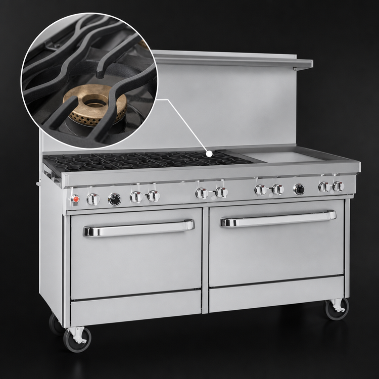 Product image #4 for Southbend Ultimate 60-Inch Gas Restaurant Range with 4 Open Burners, 36-Inch Griddle, Standard Oven and Cabinet Base