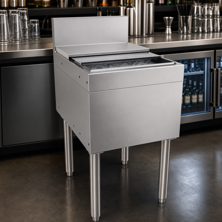 Product image #4 for Glastender IBB-18 Underbar Stainless Steel Ice Bin with Sliding Cover, 64 lb. Capacity