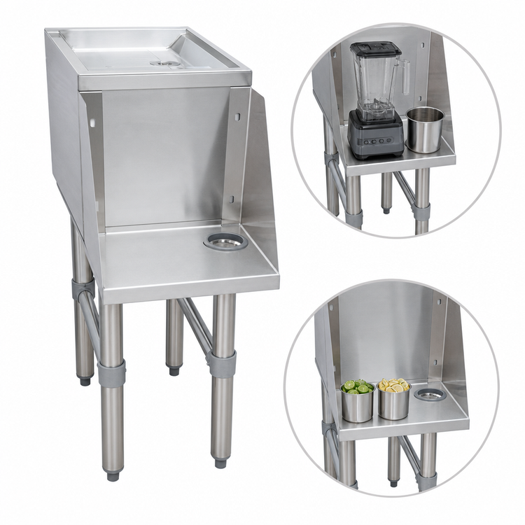 Product image #4 for BK Resources Freestanding Underbar Mixing Station with Drainboard and Blender Recessed Step, 18 x 21 Inches