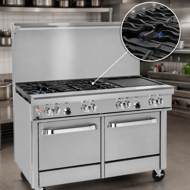 Product image #4 for Southbend Ultimate 48-Inch Gas Restaurant Range with 2 Open Burners, Wavy Grates, 36-Inch Charbroiler, Convection Oven, and Cabinet Base