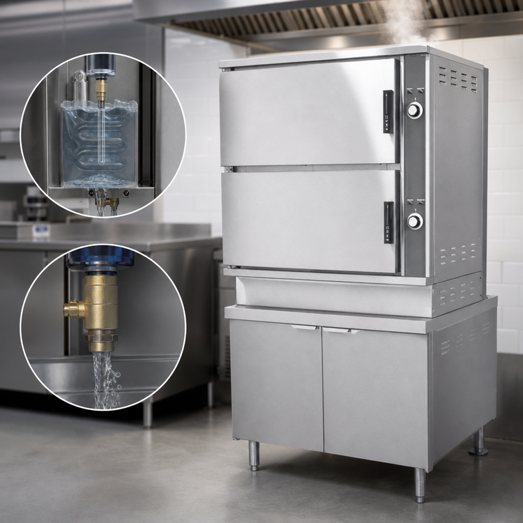 Product image #4 for Crown SCX-16 Two Compartment Steam Coil Convection Steamer with Cabinet Base