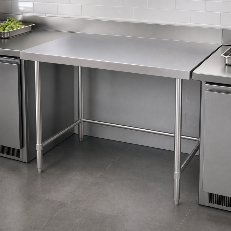 Product image #4 for 84 Inch x 30 Inch 18-Gauge Stainless Steel Flat Top Open Base Work Table
