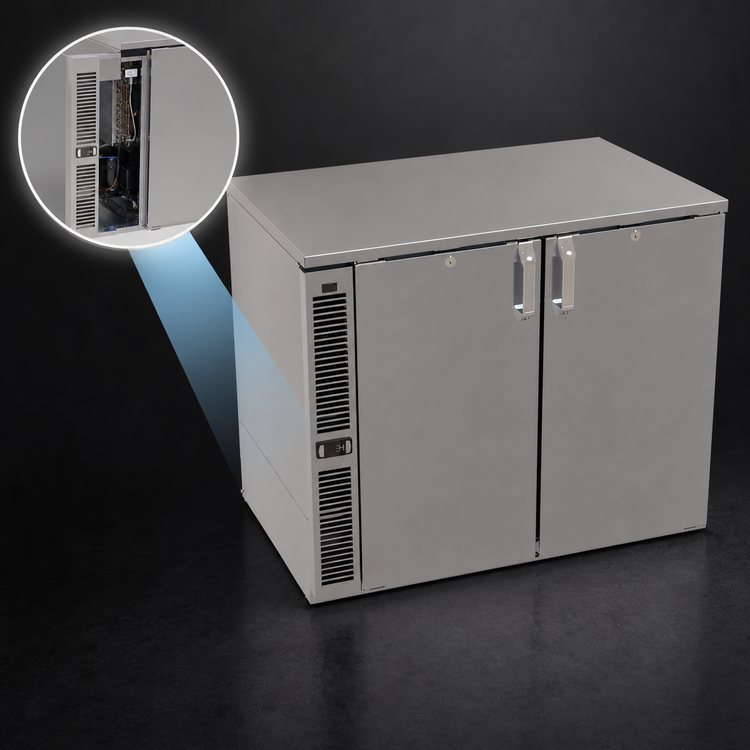 Product image #4 for Glastender C1SL36 One-Zone Side-Serviced Low-Profile Back Bar Cooler, 36 Inch, Two-Section, Solid Doors