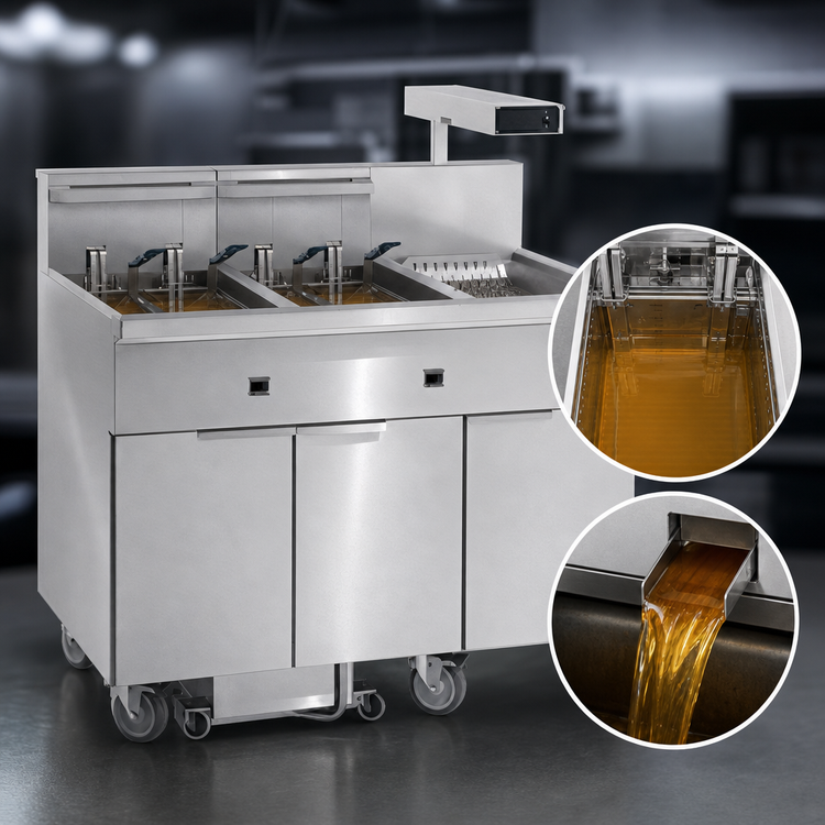 Product image #4 for Imperial IFSCB650E 6-Tank Electric Floor Fryer with Built-In Filter System and Dump Station