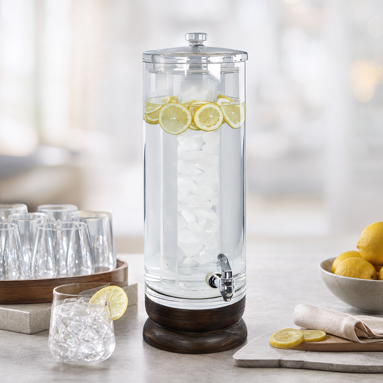 Product image #4 for Cal-Mil Heritage Round Single Beverage Dispenser with Dark Stained Oak Curved Base and Acrylic Container