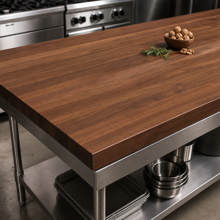 Product image #4 for John Boos Boos Block American Black Walnut Edge-Grain Kitchen Countertop, 84 x 38 x 3 Inch, Flat No-Backsplash