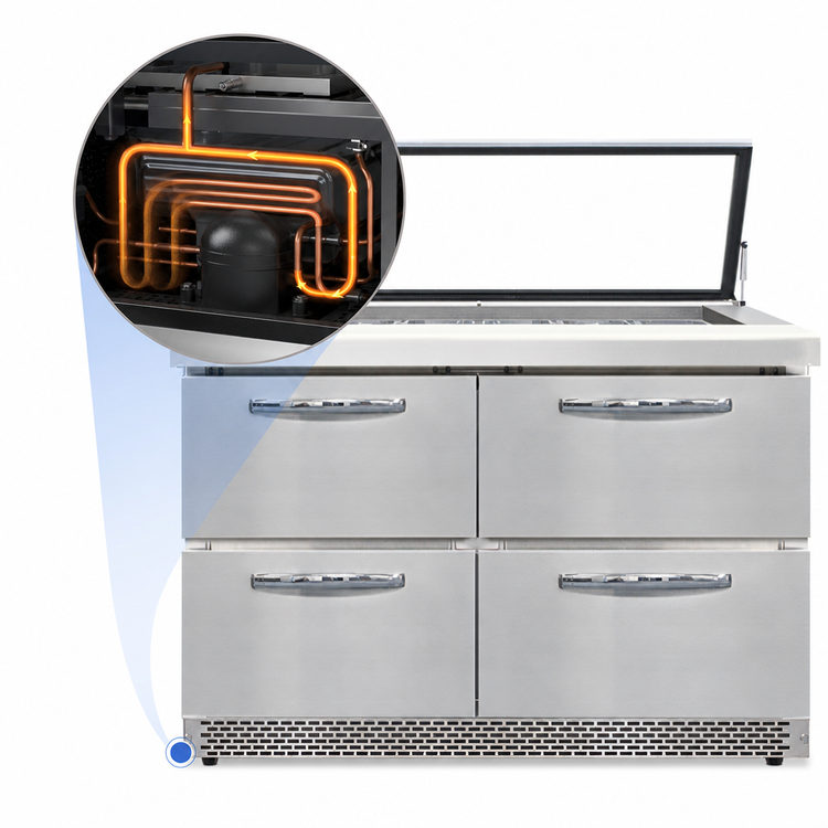 Product image #4 for Continental Refrigerator Mighty Top SW48N18M-HGL-FB-D 48" Two-Section Sandwich Unit, 18-Pan, Hinged Glass Lid, Front Breather