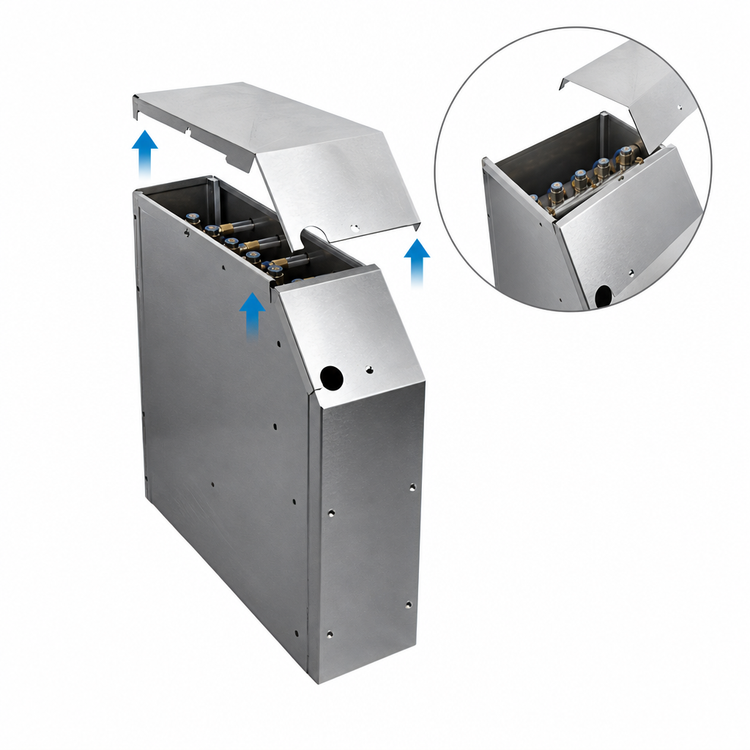 Product image #4 for CHOICE Stainless Steel Underbar Soda Manifold Housing, 4 x 24 x 18 Inches