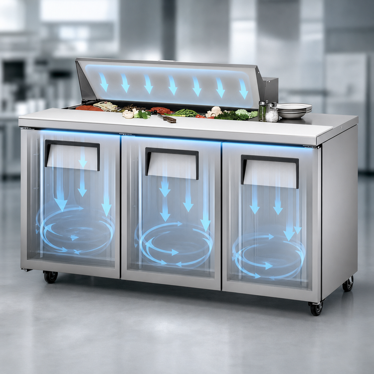 Product image #4 for True 72-Inch 3-Section Sandwich/Salad Prep Table with 3 Solid Doors, 12-Pan Top, and R290 Refrigeration