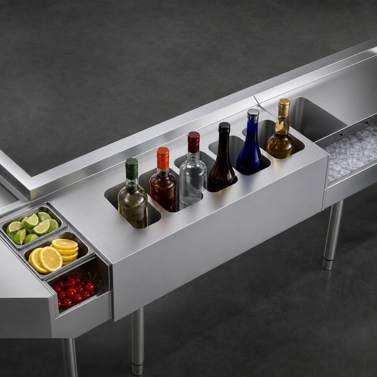 Product image #5 for Eagle Group 2200 Series 24-Inch Underbar Cocktail Unit with 15-1/2 x 19-3/4 Drawn Bowl and 6 Bottle Wells