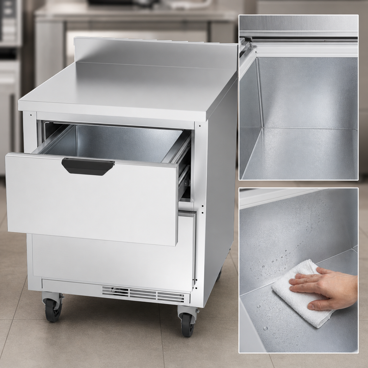 Product image #4 for Beverage-Air 27-Inch One-Section Worktop Refrigerator with 2 Drawers, 6.13 Cu. Ft., Foamed-In-Place Backsplash