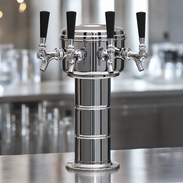 Product image #4 for Glastender Mini Mushroom 4-Faucet Air-Cooled Draft Dispensing Tower, Mirror Finish