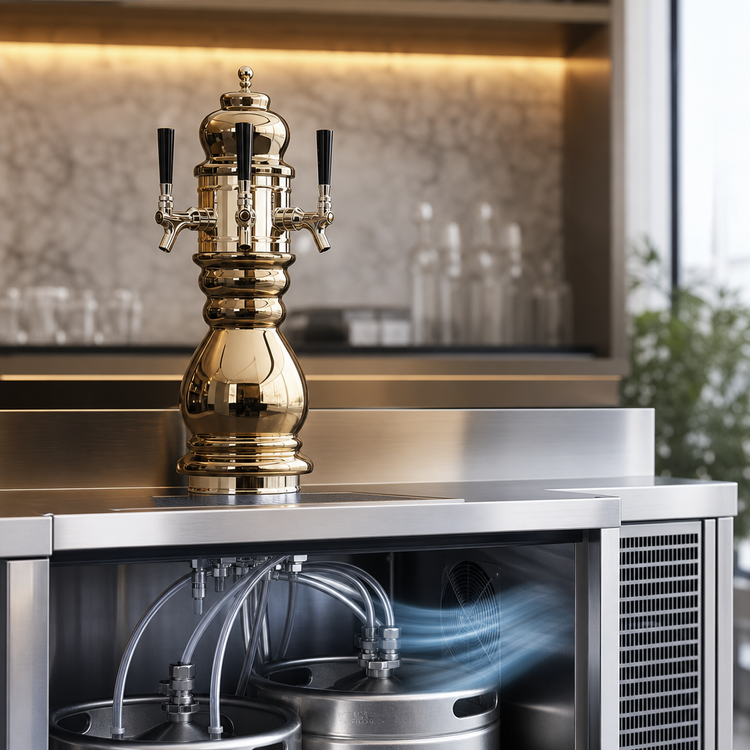 Product image #4 for Glastender Black Forest 3-Faucet Air-Cooled Countertop Draft Dispensing Tower, Polished Brass