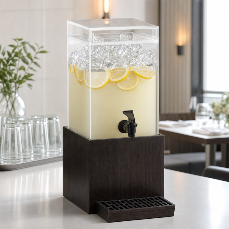 Product image #4 for Midnight Bamboo 1.5 Gallon Square Beverage Dispenser with Ice Chamber and Drip Tray