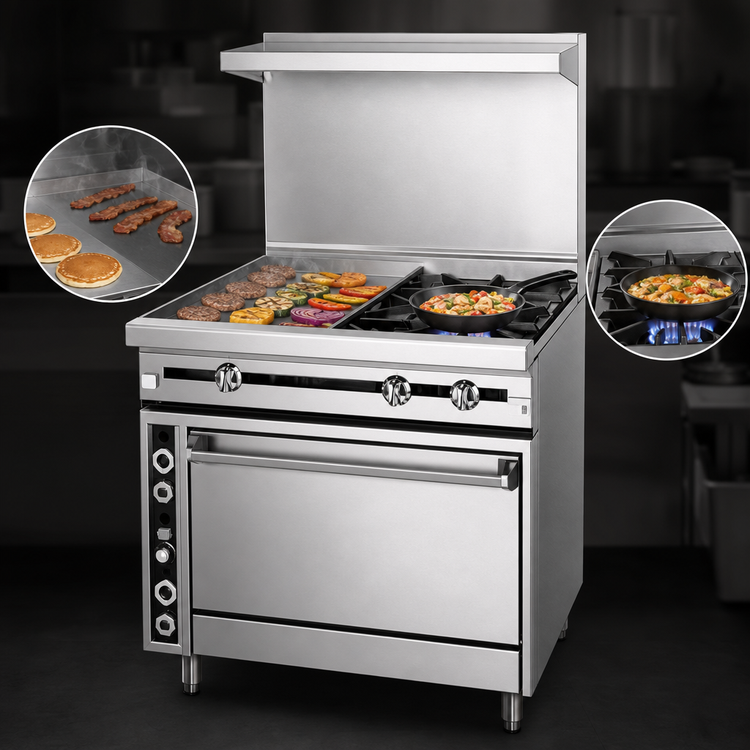 Product image #4 for Titan JTRH-18G-2 36" Heavy Duty Gas Range with 18" Griddle, 2 Open Burners, and Cabinet Base