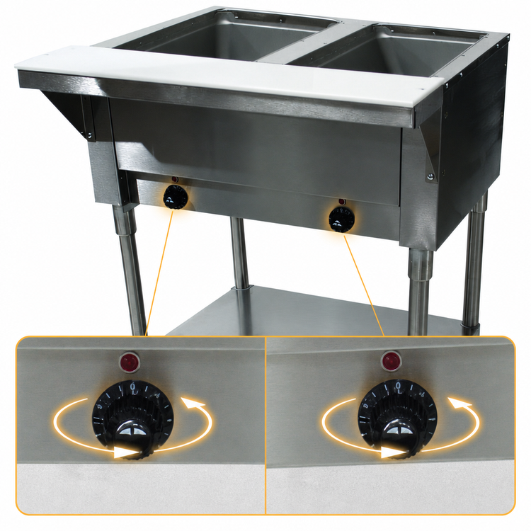Product image #4 for Advance Tabco Triumph (Supreme) 2-Well Electric Hot Food Table with Sealed Wells, Cutting Board, and Open Base, 120V