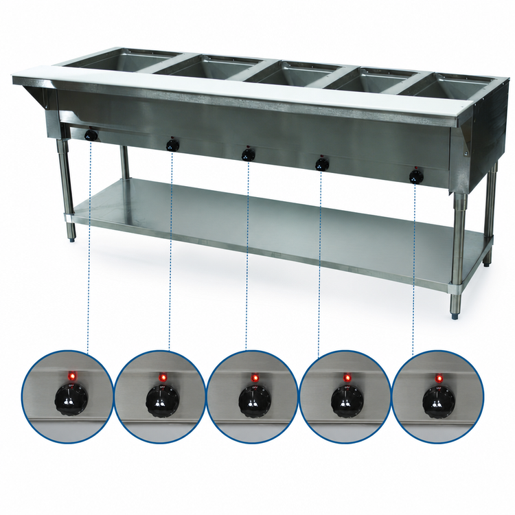 Product image #4 for Advance Tabco Triumph Supreme 77-3/4-Inch Electric Hot Food Table with 5 Sealed Wells, Poly Cutting Board, and Open Galvanized Base
