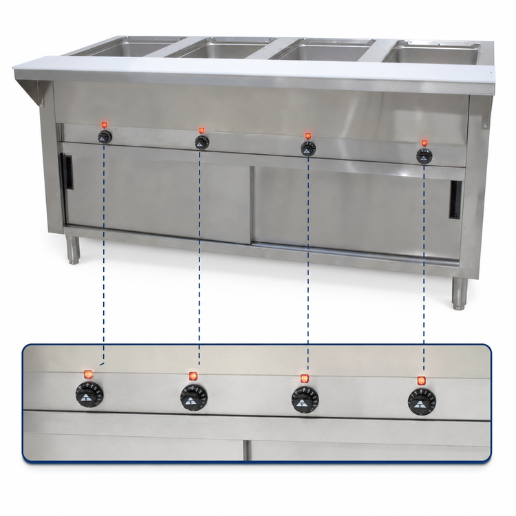 Product image #4 for Advance Tabco Triumph (Supreme) Electric Hot Food Table with 4 Sealed Wells, Cutting Board, and Sliding Door Base