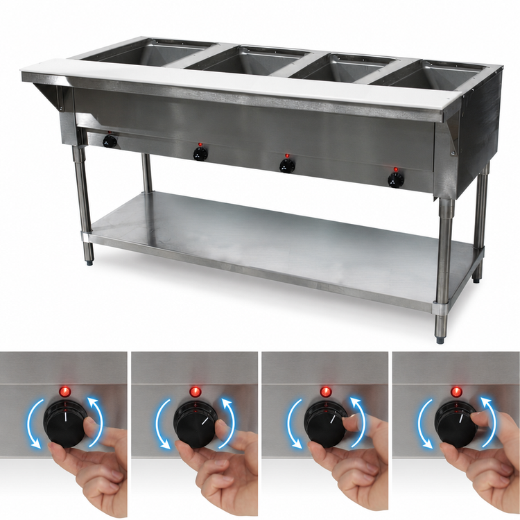 Product image #4 for Advance Tabco Triumph Supreme Electric 4-Well Sealed-Well Hot Food Table with Cutting Board and Open Base