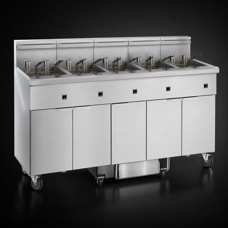 Product image #4 for Imperial Electric 6-Tank 75 lb. Floor Fryer with Built-In Space Saver Filter System and Immersed Elements
