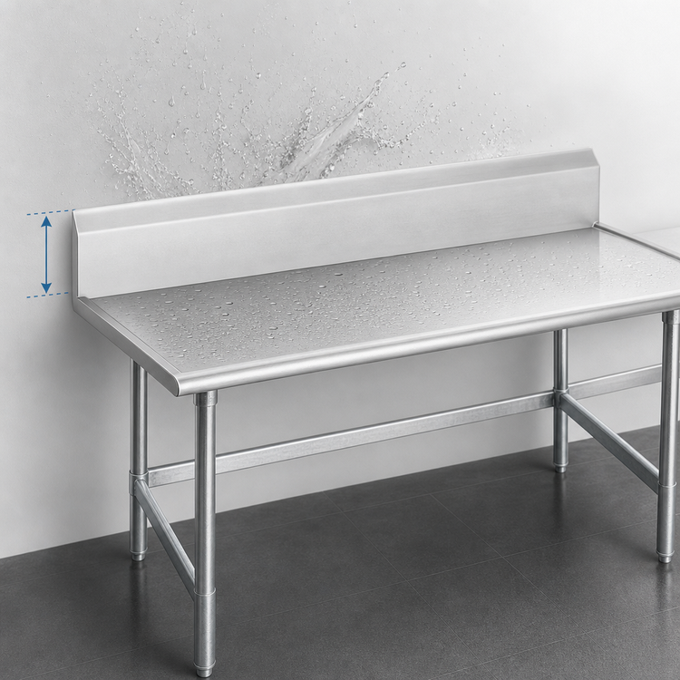 Product image #4 for Advance Tabco 108-Inch x 24-Inch 304 Stainless Steel Work Table with 10-Inch Backsplash and Galvanized Open Base