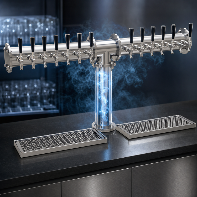 Product image #4 for Glastender 14-Faucet Countertop Pipe Tee Glycol-Cooled Draft Dispensing Tower