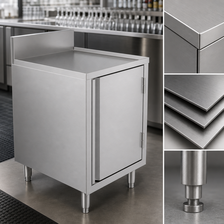 Product image #5 for BK Resources Well Series 21 x 18 Inch Stainless Steel Underbar Cabinet with Flat Top, Raised Edge, and 6-Inch Adjustable Legs