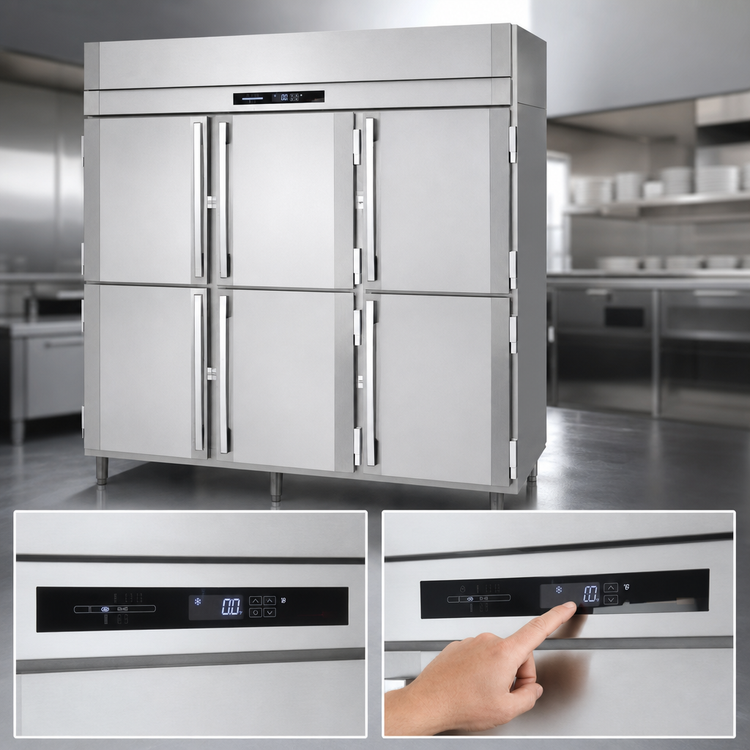 Product image #4 for Victory UltraSpec V-Core Three-Section Reach-In Freezer with Six Half-Height Solid Hinged Doors, Self-Contained, Standard Depth